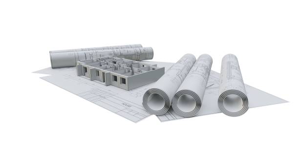 istock Built walls of a house on construction drawings 1131782897