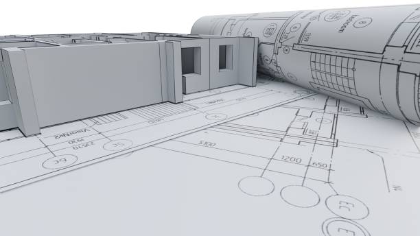 istock Built walls of a house on construction drawings 1131782933