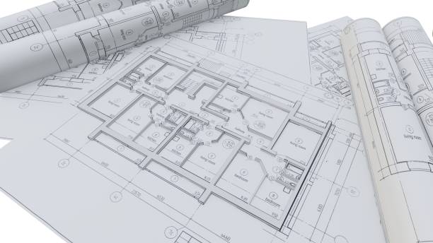 istock Built walls of a house on construction drawings 1131782974