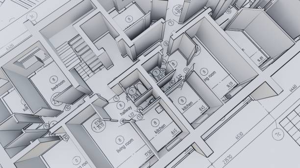 istock Built walls of a house on construction drawings 1131783023