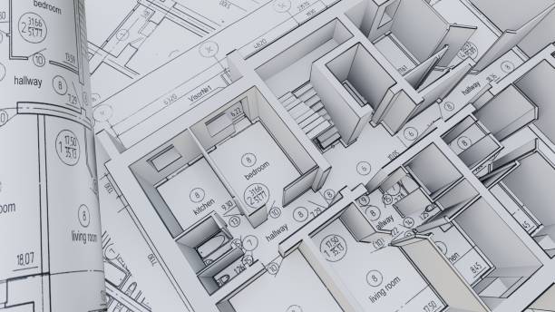 istock Built walls of a house on construction drawings 1131783058