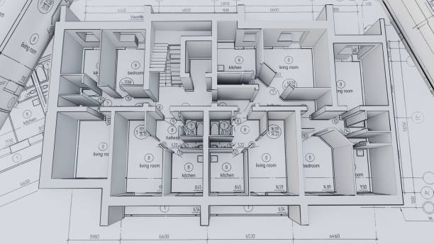istock Built walls of a house on construction drawings 1131783065