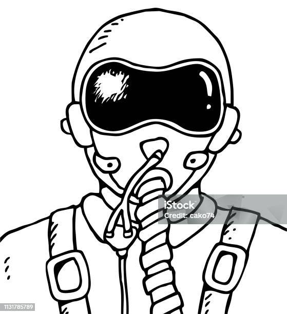 Hand Drawn Fighter Pilot Stock Illustration - Download Image Now - Air Force, Work Helmet, Drawing - Art Product