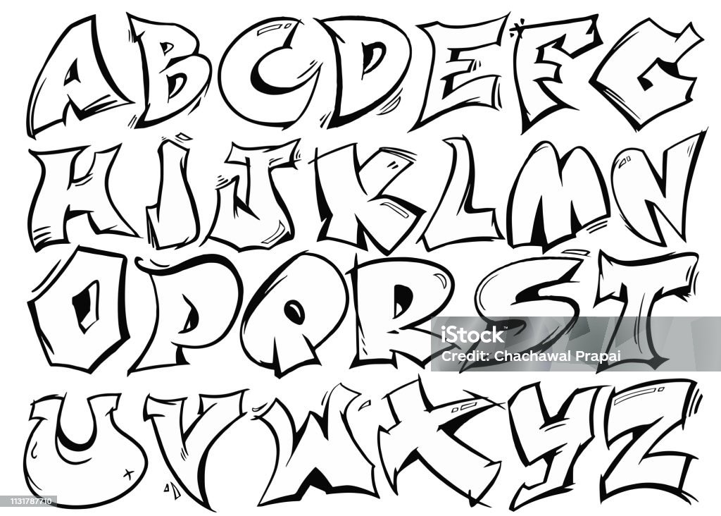 English alphabet vector from A to Z in graffiti black and white style. Graffiti stock vector