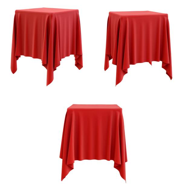 istock Set of red cloth on a square pedestal 1131788293