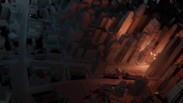 istock 3d city with bright flashes on a dark background 1131788684