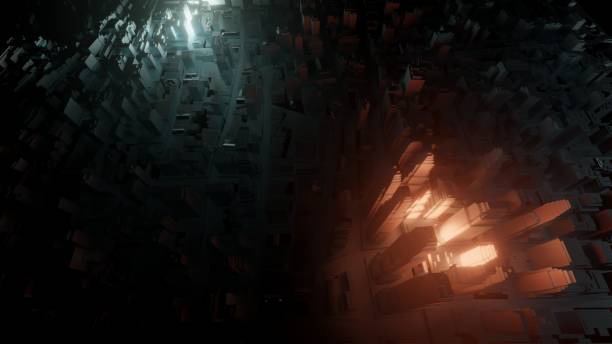 istock 3d city with bright flashes on a dark background 1131788907