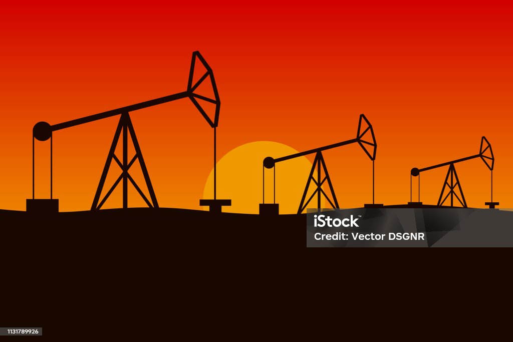 Oilfield in desert. Pumpjacks in a row. Vector illustration Oilfield in desert. Pumpjacks in a row. Vector illustration. Algeria stock vector