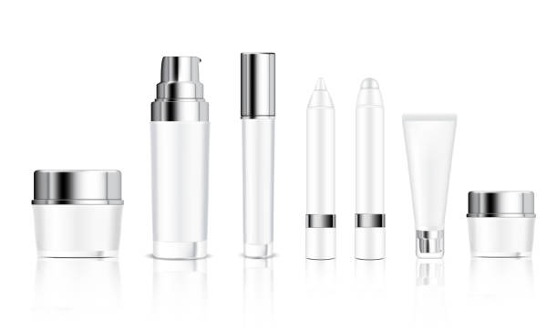 istock Mock up Realistic White Bottle Cosmetic, Jar, Tube, Pencil for Foundation Anti-Aging Serum, Soap, Shampoo, Cream, Oil Dropper Skincare Product Packaging With Metallic Cap Background Illustration 1131793231