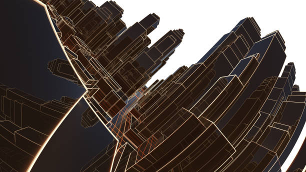 istock Abstract 3D city with luminous lines and black mirror buildings 1131793309
