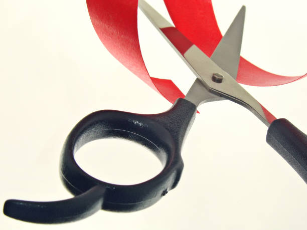 istock Scissors and red decorative ribbon tape from paper (Picture No 02) 1131793424