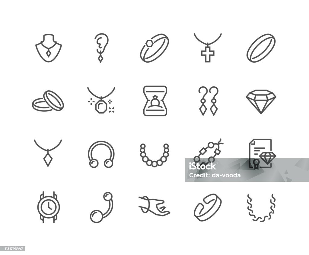 Line Jewelry Icons Simple Set of Jewelry Related Vector Line Icons. 
Contains such Icons as Earrings, Body Cross, Engagement Ring and more.
Editable Stroke. 48x48 Pixel Perfect. Icon Symbol stock vector