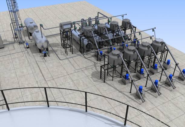 istock oil refinery, chemical production, waste processing plant, exterior visualization, 3D illustration 1131794384
