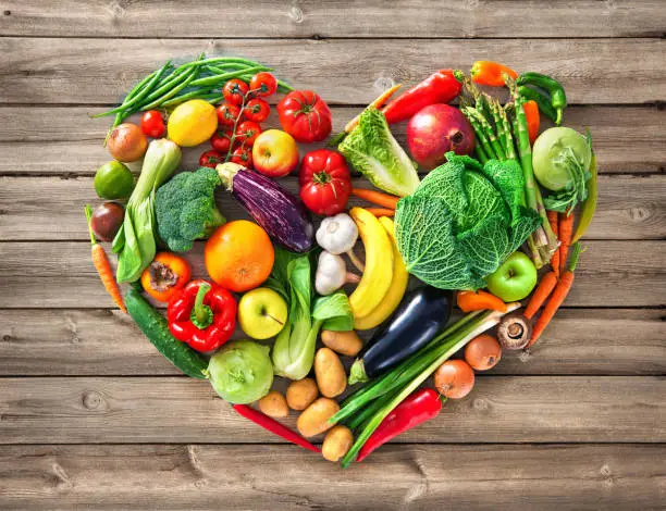 Photo of Heart shape by various vegetables and fruits