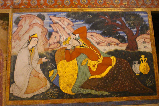 Wall paintings in Chehel Sotoun Palace, Isfahan, Iran stock photo