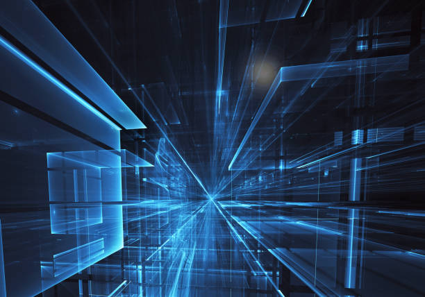 istock Abstract 3D fractal background, 3D illustration. Virtual Neon City 1131797272
