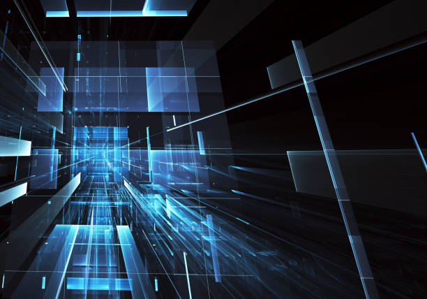 istock Abstract 3D fractal background, 3D illustration. Virtual Neon City 1131797334