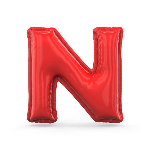 czerwona litera n wykonana z nadmuchiwanego balonu izolowanego. 3d - letter n alphabet three dimensional shape red zdjęcia i obrazy z banku zdjęć