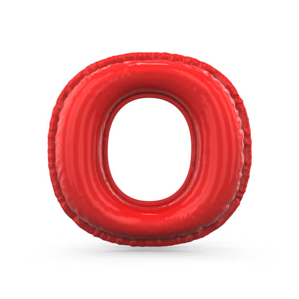 Red letter O made of inflatable balloon isolated. 3D Red letter O made of inflatable balloon isolated on white background. 3D rendering 3d red letter o stock pictures, royalty-free photos & images