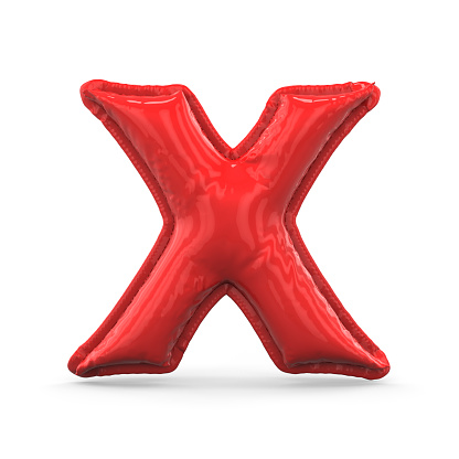 Red letter X made of inflatable balloon isolated on white background. 3D rendering