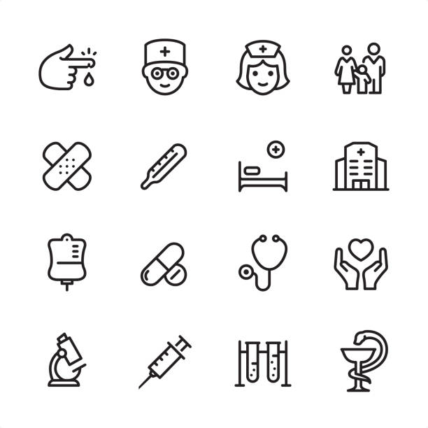 ilustrações de stock, clip art, desenhos animados e ícones de medical clinic - outline icon set - pharmacy symbol surgery computer icon