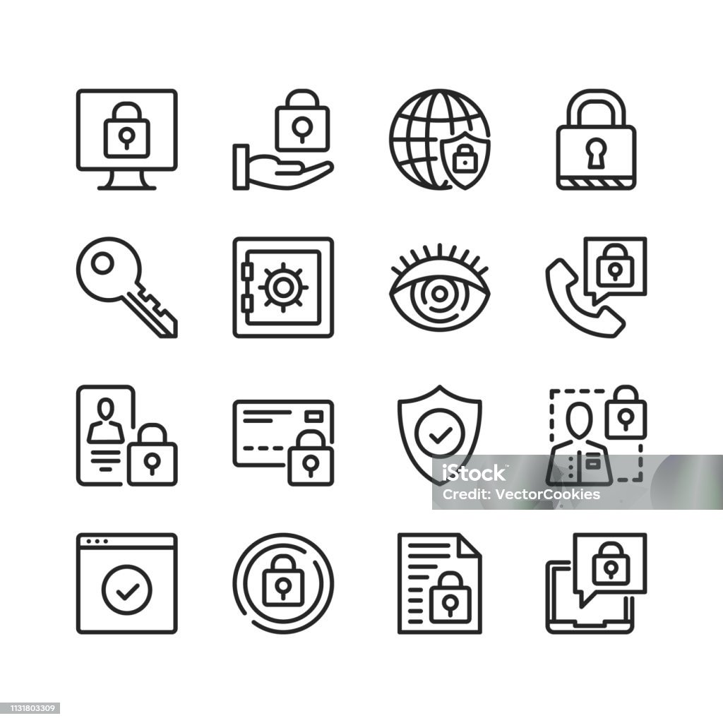 Data protection icons set. Computer security, cybersecurity, information security concepts. Pixel perfect. Linear, outline symbols. Thin line design. Vector line icons set Icon Symbol stock vector