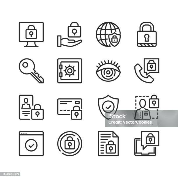 Data Protection Icons Set Computer Security Cybersecurity Information Security Concepts Pixel Perfect Linear Outline Symbols Thin Line Design Vector Line Icons Set Stock Illustration - Download Image Now