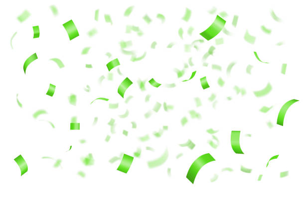 Falling shiny green confetti Falling shiny green confetti isolated on black background with depth of field in foreground and blurred particles in the background. Realistic bright festive tinsel fashion bazaar stock illustrations