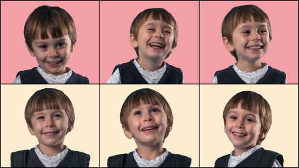 istock Little schoolboy making various facial expressions 1131806005