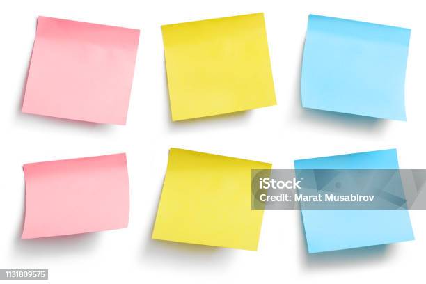 Stickers On White Stock Photo - Download Image Now - Adhesive Note, White Background, Note Pad