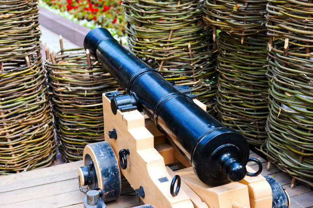 istock Vintag cannon on an artillery position 1131812148