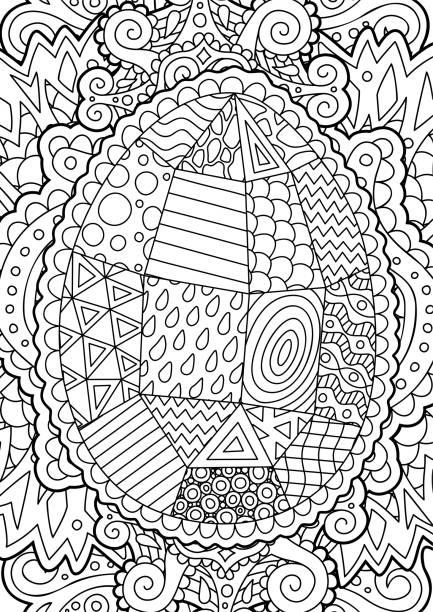 ilustraciones, imágenes clip art, dibujos animados e iconos de stock de línea de arte para pascua con huevo decorativo - easter egg paint black and white drawing