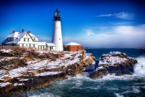 istock Portland Maine Headlight Lighthouse winter scene 1131812568