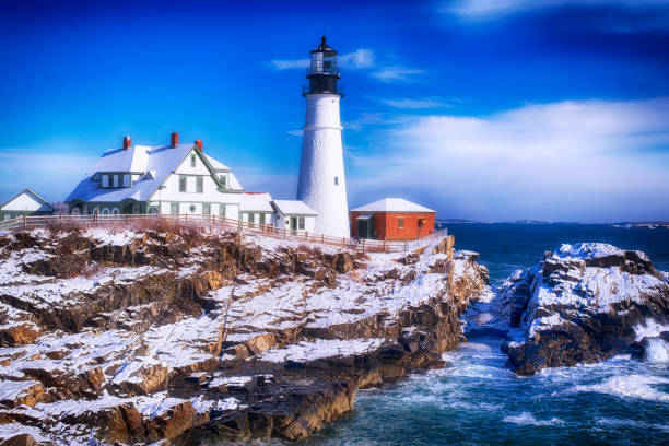 istock Portland Maine Headlight Lighthouse winter scene 1131812569