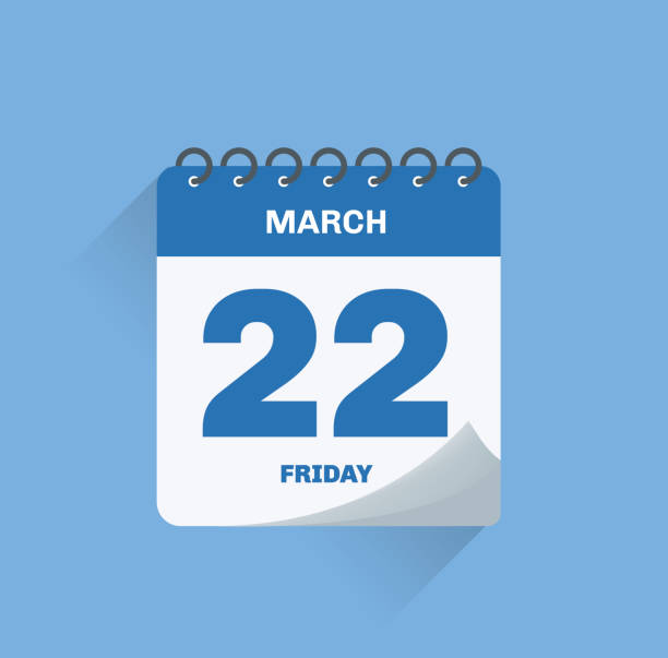 illustrazioni stock, clip art, cartoni animati e icone di tendenza di calendario giornaliero con data 22 marzo. - calendario