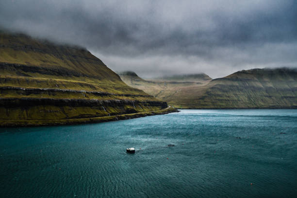 Faroese fjords at windy weather