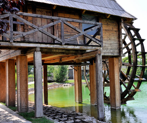 Water wheel water mill. vintage machinery in use