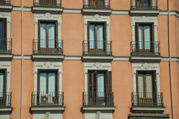 istock Building with colorful facade and glazed windows in Madrid 1131816771