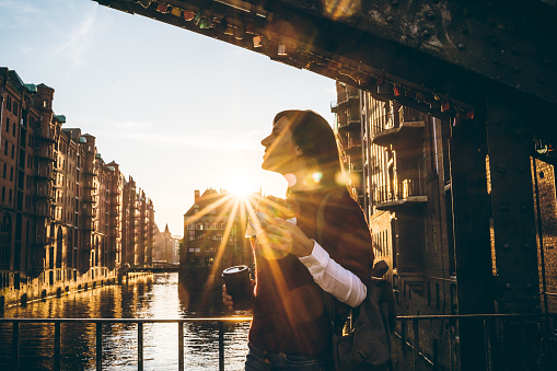 Woman exploring Hamburg old town