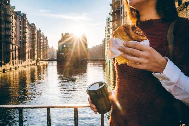 Woman exploring Hamburg old town