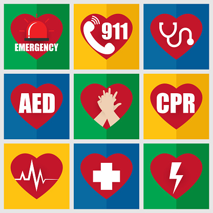 Set of Emergency Flat Icon about First Aid and CPR