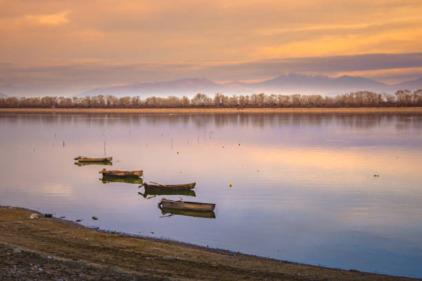 Small peaceful harbor at lake Kerkini, Greece.