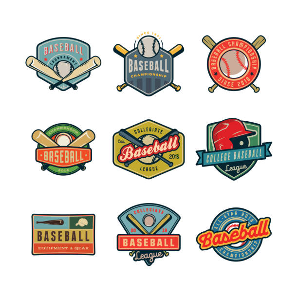 set of vintage baseball logos. vector illustration set of vintage baseball logos. retro styled sport emblems, badges, design elements, logotype templates. vector illustration baseball helmet stock illustrations