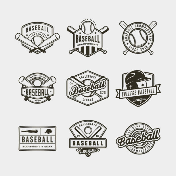 ilustraciones, imágenes clip art, dibujos animados e iconos de stock de conjunto de logotipos de béisbol vintage. ilustración vectorial - baseball