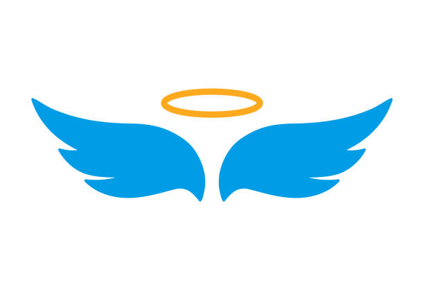 angel-flügel-ikone mit nimbus-vektor für lager - heiligenschein stock-grafiken, -clipart, -cartoons und -symbole