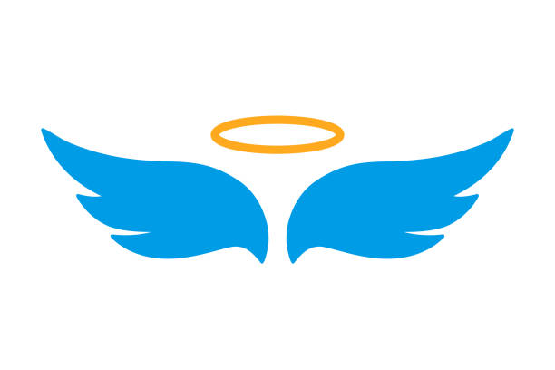 ilustraciones, imágenes clip art, dibujos animados e iconos de stock de ángel alas icono con nimbus-vector para la acción - aureola