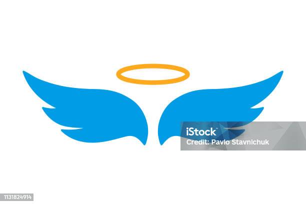 Angel Wings Icon With Nimbus Vector For Stock Stock Illustration - Download Image Now - Angel, Halo - Symbol, Icon Symbol