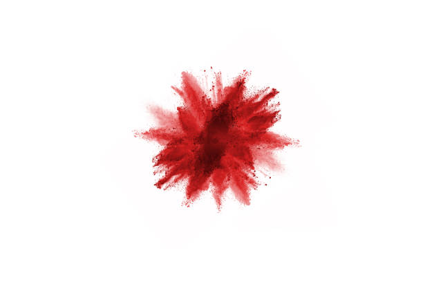 istock Freeze motion of red powder exploding, isolated on white background. Abstract design of red dust cloud. Particles explosion screen saver, wallpaper 1131829177
