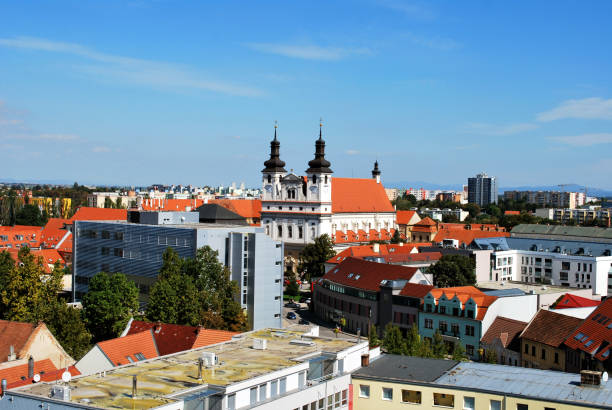 the panorama view of trnava historical center with the st. john the baptist cathedral, slovakia - trnava imagens e fotografias de stock