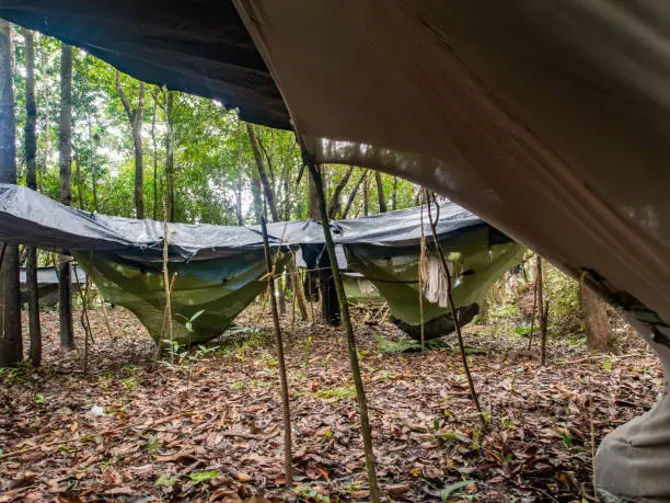 Lagoon of Jaguar, Brazil - May 8, 2016: Camp in the amazons jungle